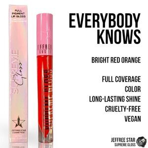 JEFFREE STAR EVERYBODY KNOWS SUPREME GLOSS FULL PIGMENT LIP COLOR IN RED ORANGE